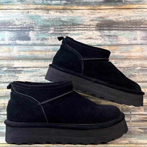 Bearpaw Platform Bootie Womens Size 11 Black Suede Shearling Casual Warm Winter - Picture 1 of 13
